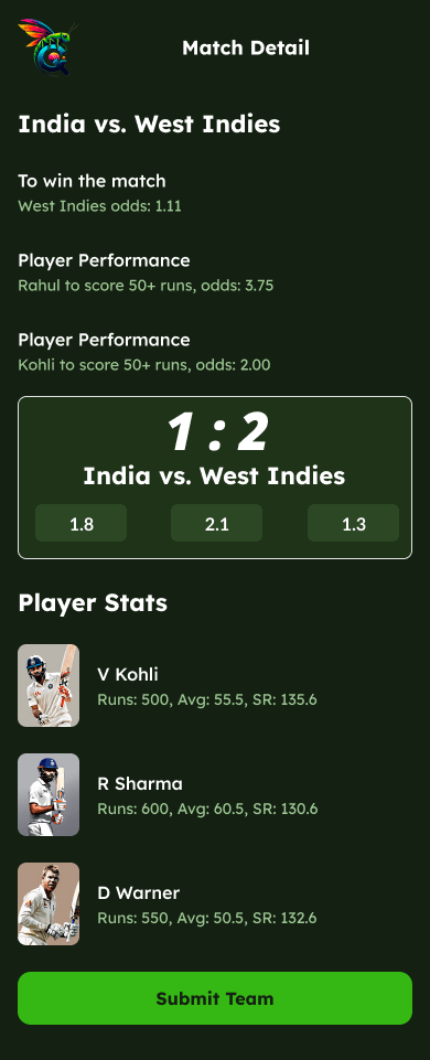 CricketQuest match's detail screen